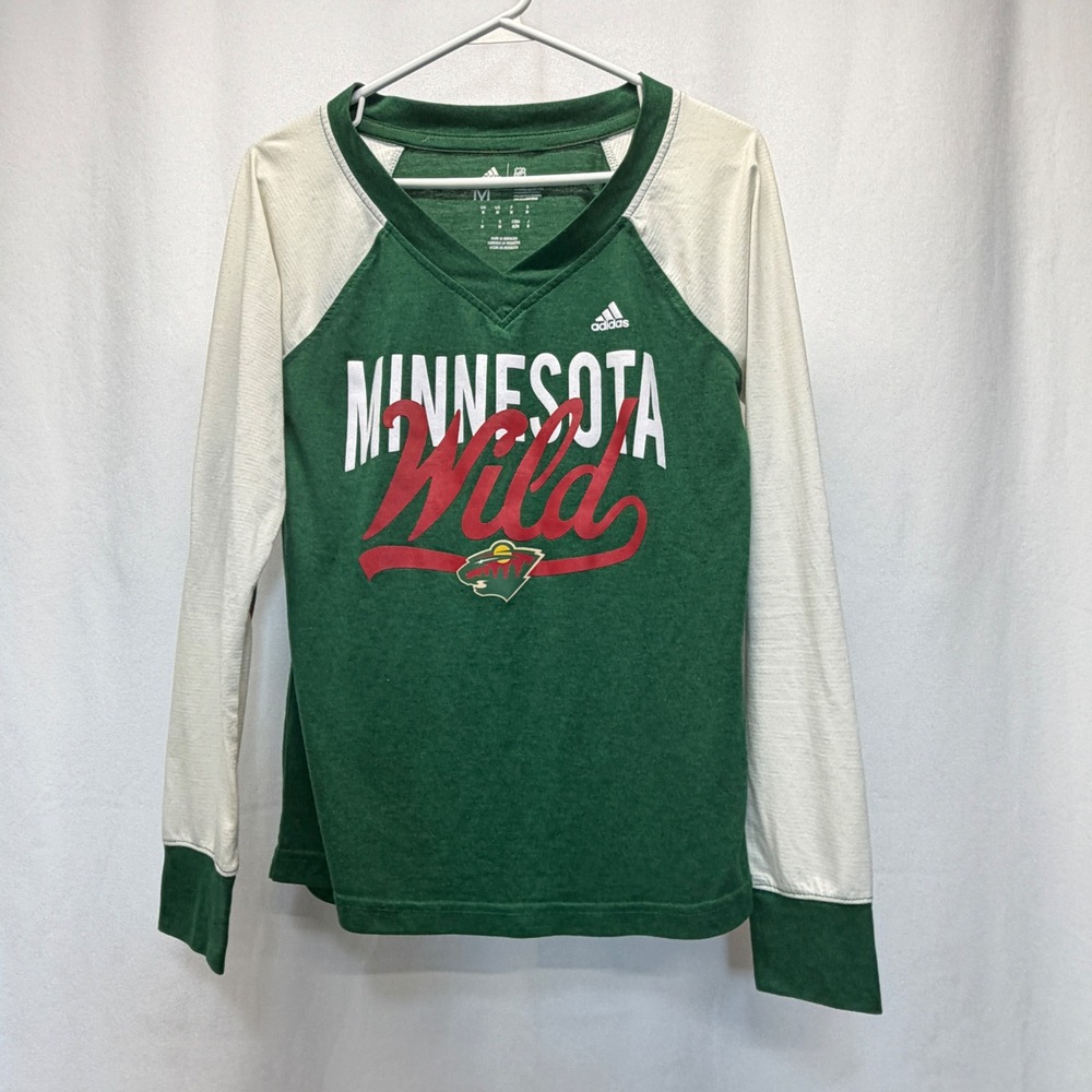 Minnesota Wild NHL Hockey‎ Womens Medium Adidas Green Long Sleeve Raglan